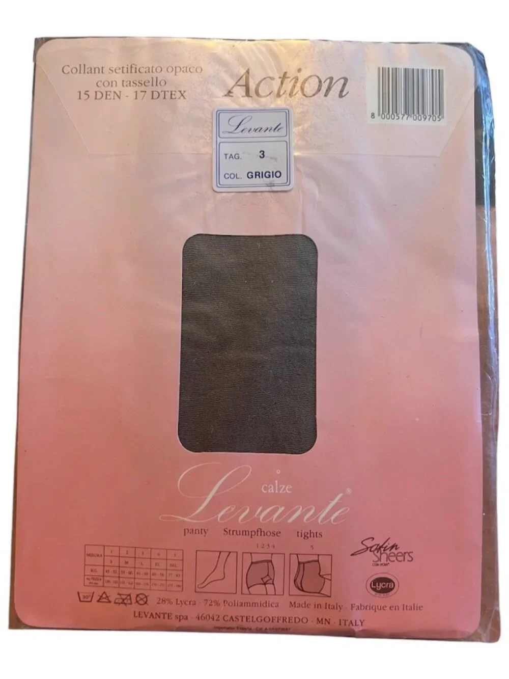 Levante Vision Opaque Pantyhose Lot Of 2 Tag 3 Bronze & Grigio Italy 14-15 Den.